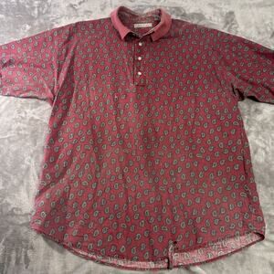 VINTAGE Bugle Boy Polo Shirt Mens Sz Large Short Sleeve Pink Paisley Distressed